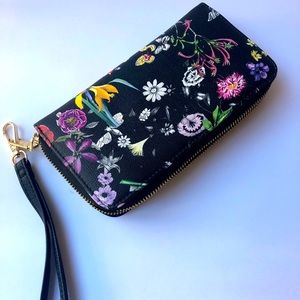 Black & flower print clutch